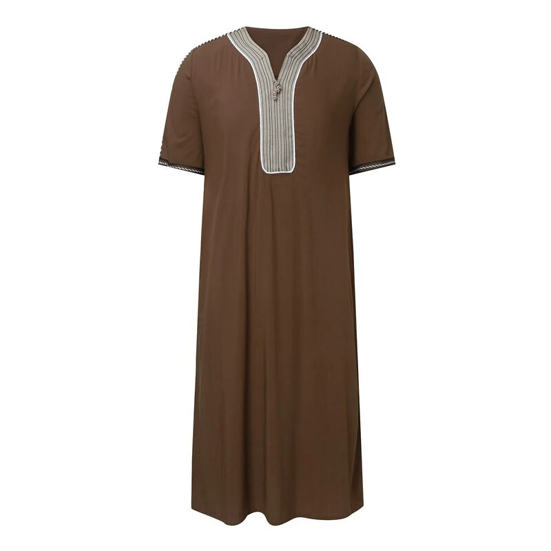 Летняя мусульманская Мужская Jubba Thobe, однотонная женская Средняя одежда, саудовская мусульманская рубашка с воротником-стойкой, исламский арабский кафтан, мужские халаты