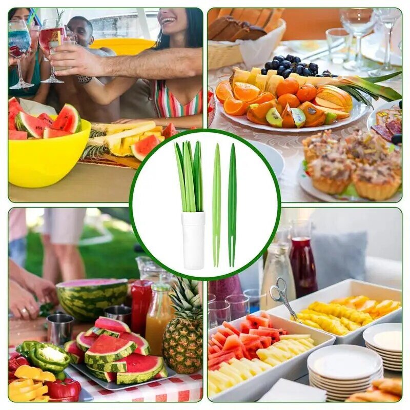 Picaretas portáteis de frutas, garfos de sobremesa, folha em forma, pequeno, decorativo, verde, morango, uvas, bonito, comida, 10pcs