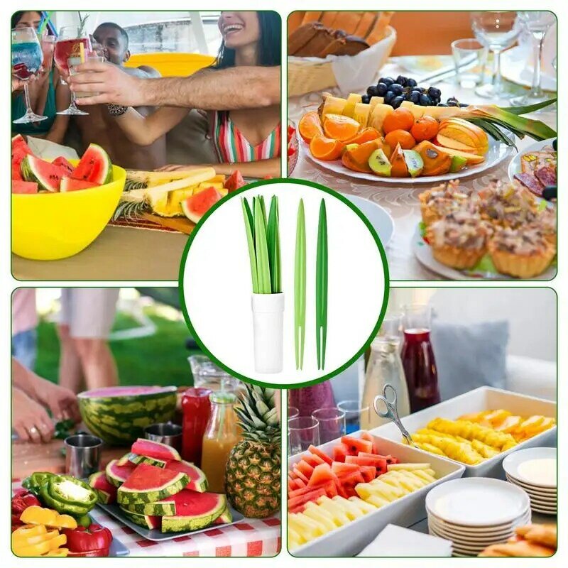 Picaretas portáteis de frutas, garfos de sobremesa, folha em forma, pequeno, decorativo, verde, morango, uvas, bonito, comida, 10pcs