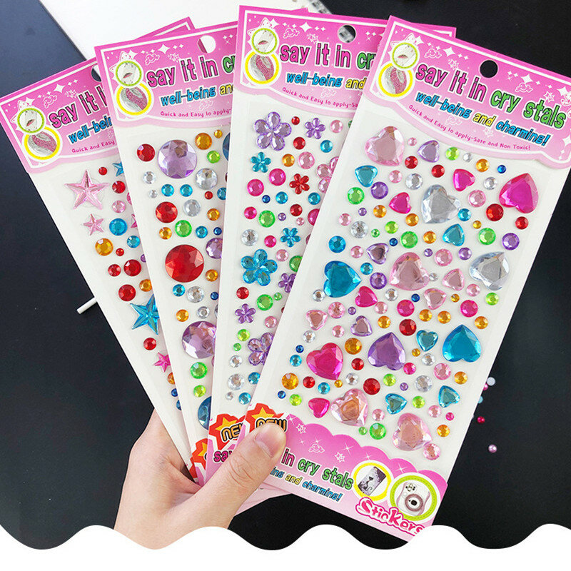 Stiker Kristal Akrilik 3d Mainan Anak-anak Stiker Decal Ponsel Pc Berlian Buatan Perekat Diri Stiker Scrapbooking