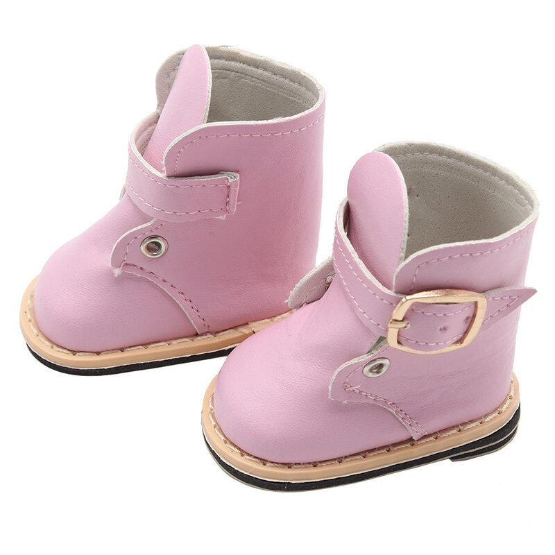 Sepatu boneka kulit, sneaker bot 7Cm kain Denim kulit merah muda cocok untuk boneka Amerika 18 inci & 43cm aksesoris mainan bayi perempuan baru lahir