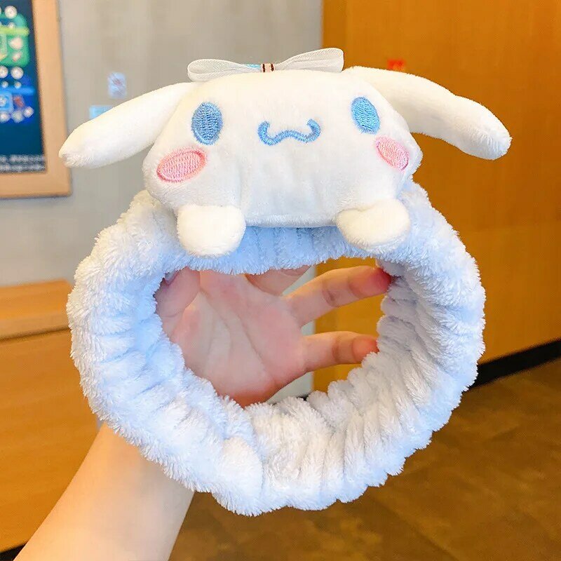 Sanrio Kuromi Melody Plush Doll Face Wash Makeup Hairband Cinnamoroll HelloKitty Non Slip Elastic Hair Accessories Girl Toy Gift