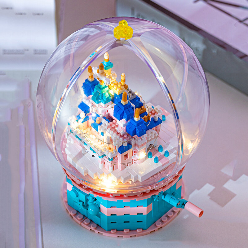 7888 Architecture Revolve Castle Palace Crystal Ball LED Light Mini Diamond Blocks Bricks Building Toy for Children no Box