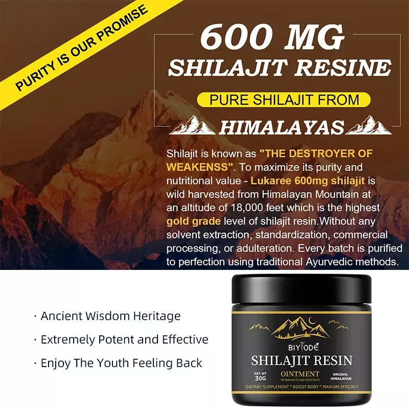 Shilajit-Pure Natural Himalayan Supplement Resina, Ácido Fúlvico, 85 + Minerais, Memória Cerebral, Foco, Energia, Resistência, Imune, Original, 30g