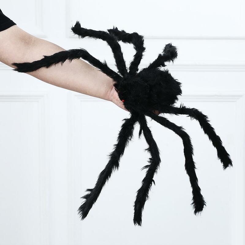 Araña de peluche grande para Halloween, simulación peluda negra, ojo rojo, truco o trato, decoración de Halloween, accesorios horribles, 30cm-90cm