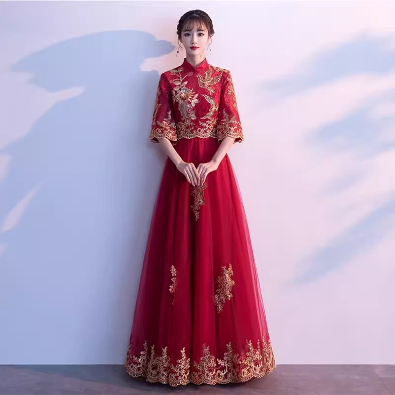 Новое Потрясающее платье невесты в китайском стиле Чонсам свадебное вечернее платье для помолвки