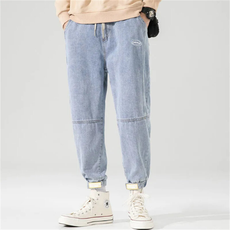 Pantalones vaqueros Cargo para hombre, ropa de calle holgada, Estilo Vintage japonés, Harem, lavados, con cintura elástica, 2023