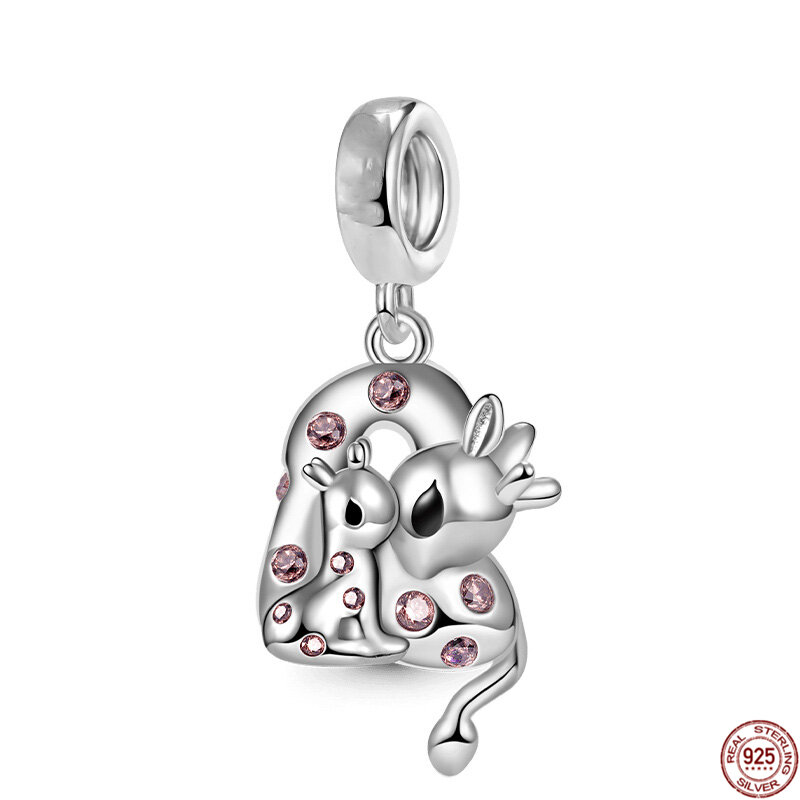 Hot Sale Red Nose Reindeer Dangle Sika Deer Charms Beads 925 Sterling Silver Fit Original Pandora Bracelet DIY Jewelry For Women