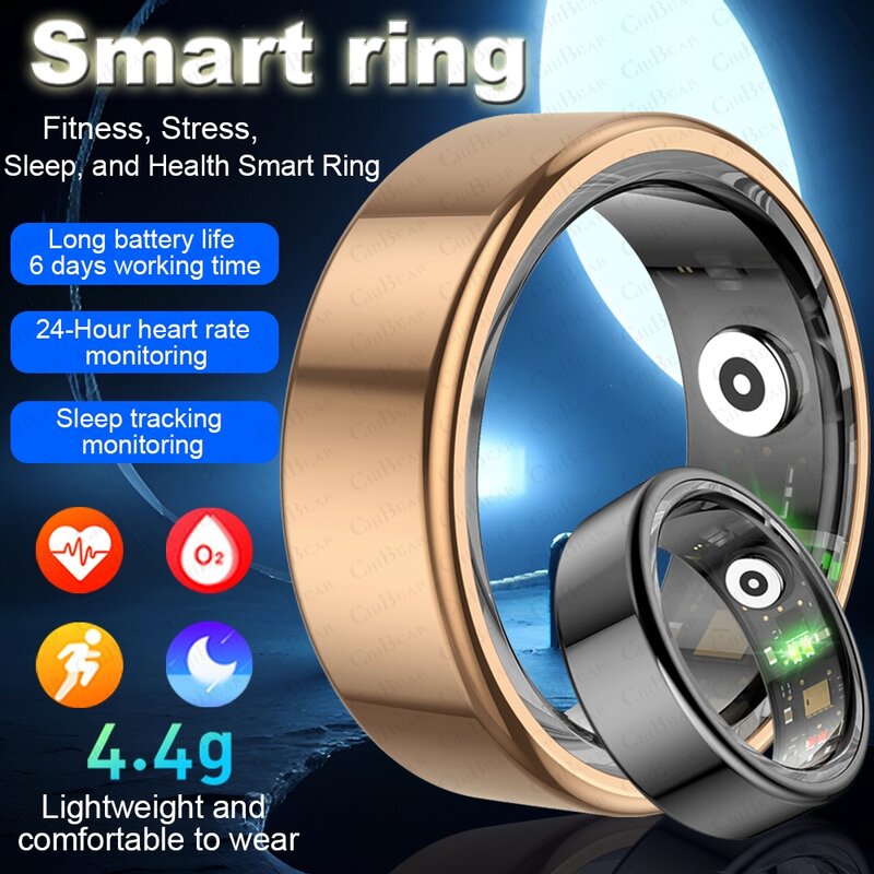 Smartwatch militar impermeável, 5ATM, freqüência cardíaca, monitor de sono, esportes, fitness, rastreamento, saúde, anel inteligente para Android, IOS, novo, 2024