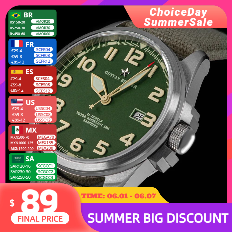 GB Men's Military Watch Super Luminous Automatic Mechanical Wristwatch NH35 Amry Calendar 43mm Case Sapphire Crystal 2022 New