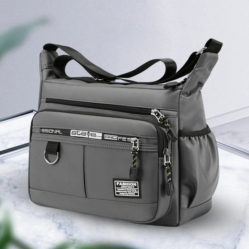 Men Portable Oxford Multilayer Pocket Shoulder Bag Handbag Travel Purse Fashion Lightweight Shopping  Adjustable Shoulder Strap