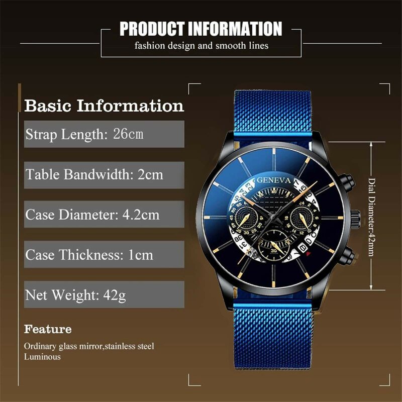 Relógios de Calendário de Negócios de Luxo Masculino, Aço Inoxidável, Mesh Belt, Quartz Watch, Novo, 2022