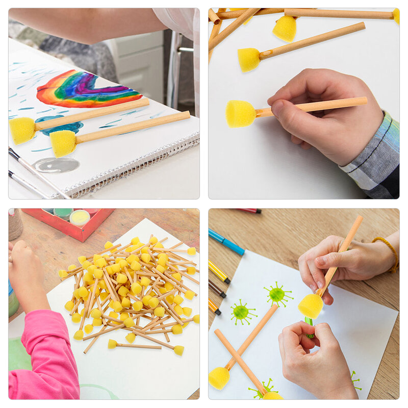 Round Foam Paint Brush Set para crianças, ferramentas de pintura, desenho Craft Brushes com madeira, Stencil Brushes, 10pcs