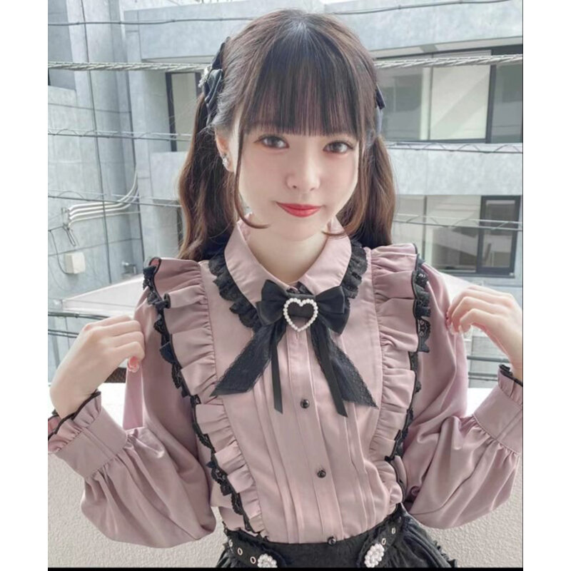 Blusa de estilo japonés Lolita Y2K para mujer, blusa elegante de manga larga, Tops dulces, camisa estética informal para oficina