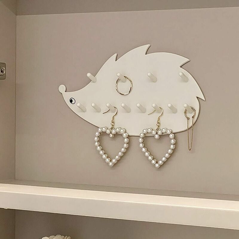 White Hedgehog Upwarping Hook Wall-Mounted Perforation-Free Multi-Functional Household Key Jewelry Necklace Ring Storage Rack