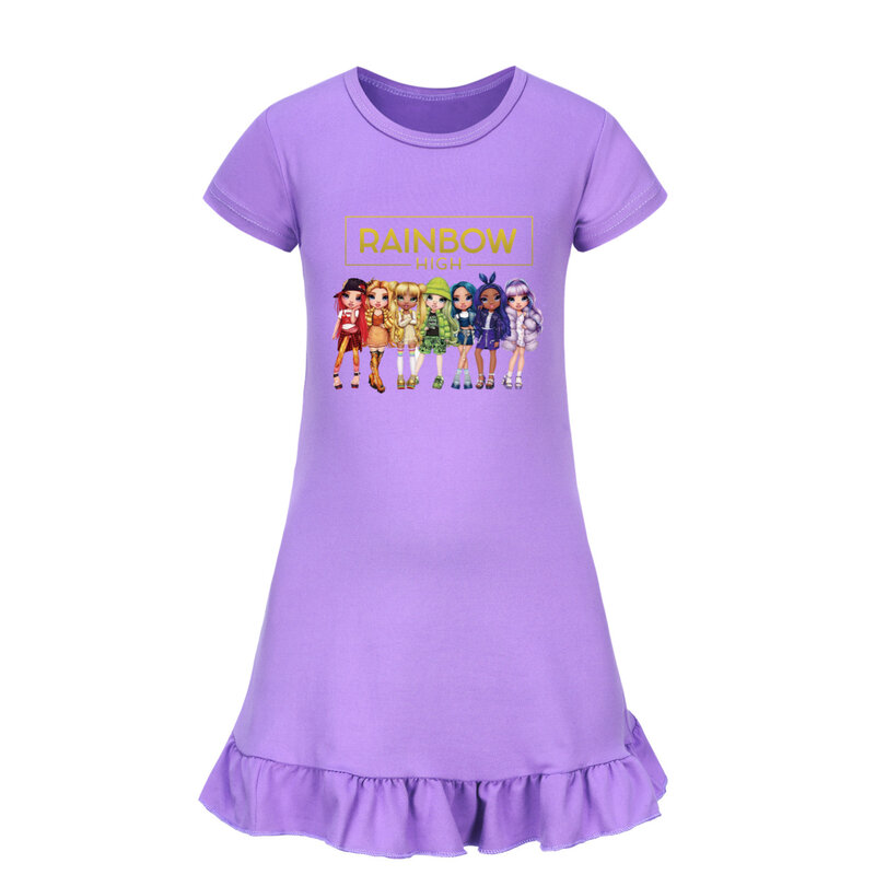 Kawaii arcobaleno vestiti alti bambini estate manica corta vestito bambino ragazze abiti Casual bambini Cartoon camicie da notte pigiameria