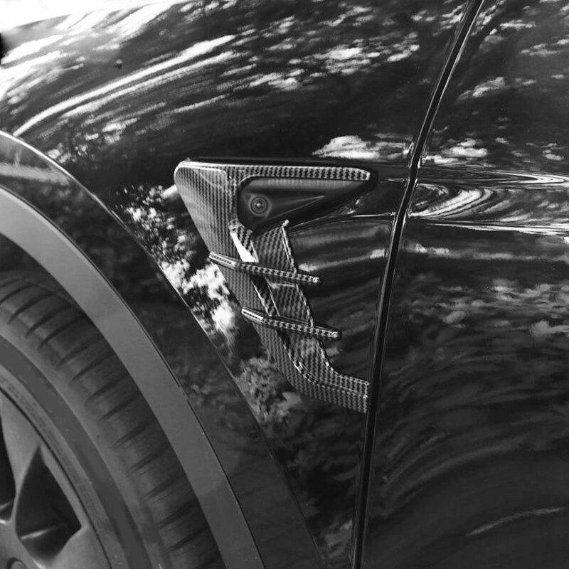 1 Pasang Penutup Pelindung Flank Kamera Sepatbor Kanan Depan Kiri Hitam Glossy Cocok untuk Model Tesla 3 Y 2021 Gaya Serat Karbon