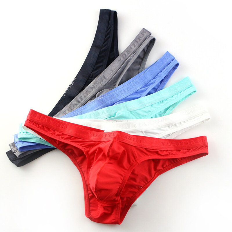 Sexy Men Briefs Ice Silk Elephant Nose Panties With U Convex Pouch Solid Hight Cut Underwear Summer Breathable Erotic Lingerie