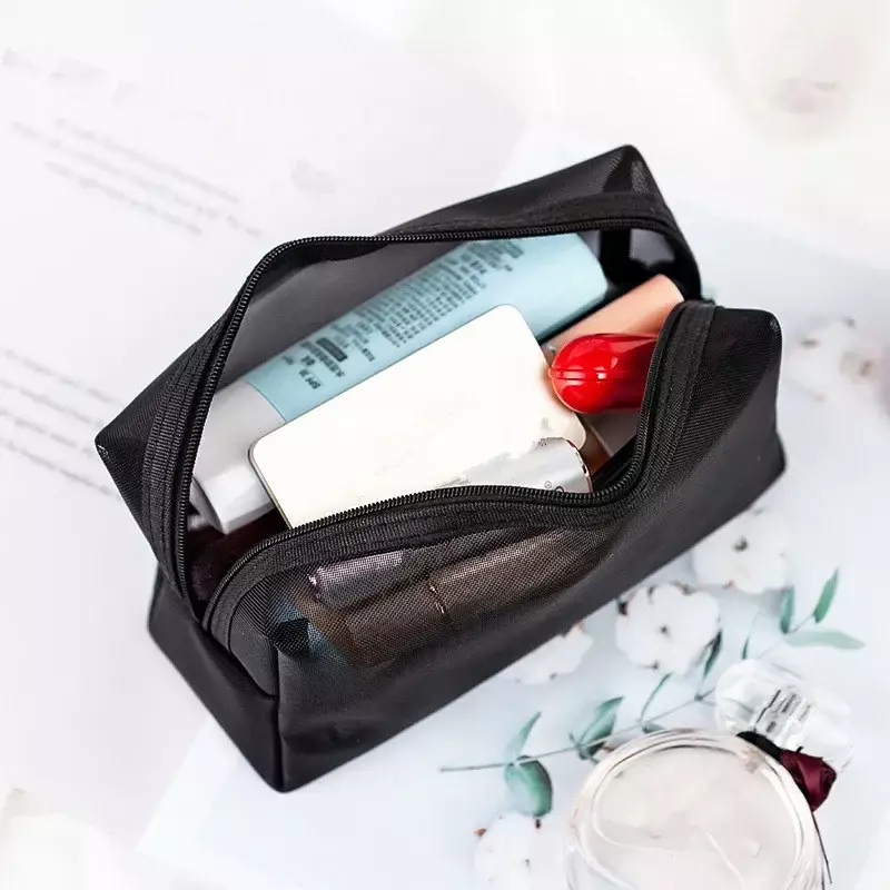 Kit preto de higiene feminina, sacos cosméticos de viagem, organizador de maquiagem transparente, bolsa de lavagem pequena e grande bolsa de maquiagem 1pc