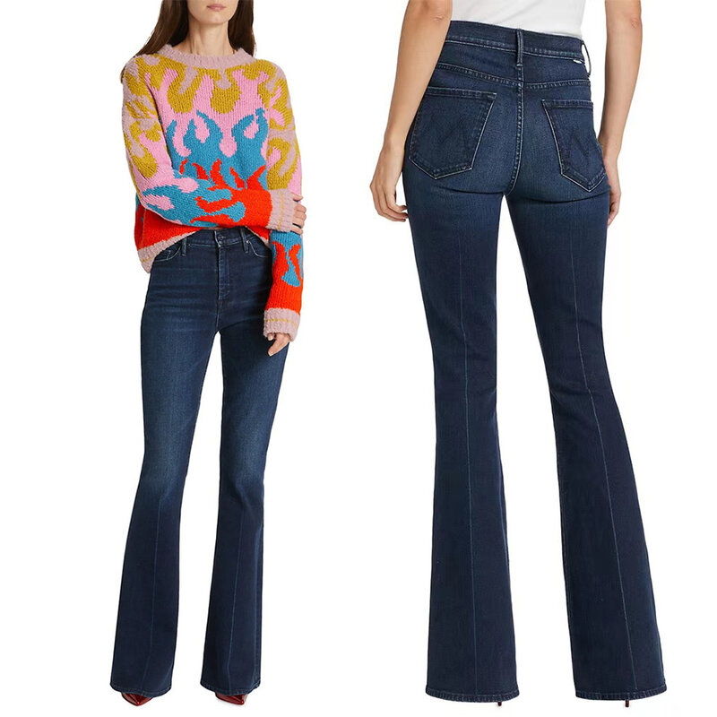 Jeans Slim Fit azul profundo, de cintura alta, slim fit, jeans de chifre grande, MO508, novo, início da primavera, 2022