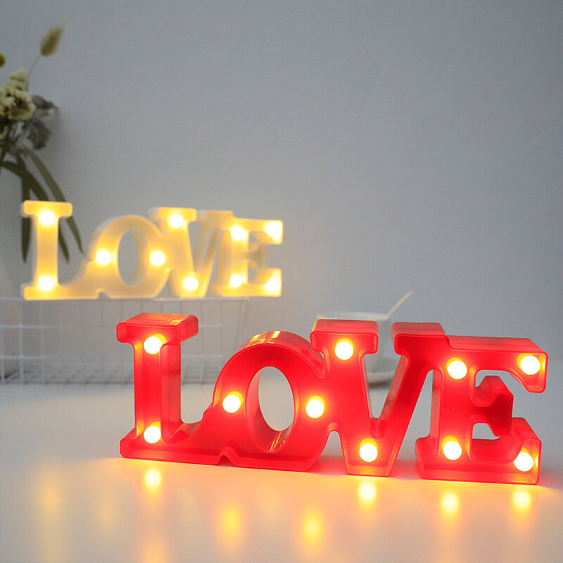 Lampu LED Huruf Hati Cinta 3D Lampu Malam Tanda Dekoratif Dalam Ruangan Hadiah Dekorasi Pesta Pernikahan Marquee Lampu Malam LED 3D Romantis