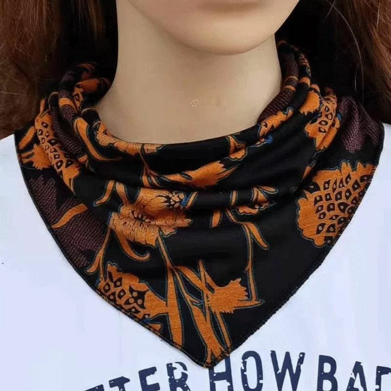 Versatile windproof triangle scarf Retro floral print Scarf Warm and protect cervical spine hair accessories Headwear