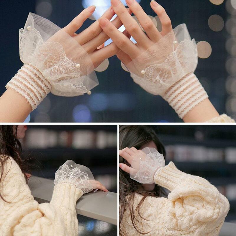 Fashion lengan palsu yang dapat dilepas musim semi musim gugur Sweater liar lengan dekoratif renda Ruffles siku lengan manset universal palsu