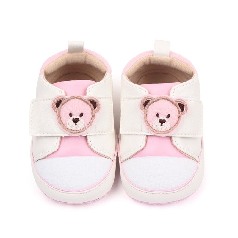 AdTosBaby-Chaussures coordonnantes pour bébé, motif tête d'ours de dessin animé mignon, chaussons pour la maison et l'extérieur