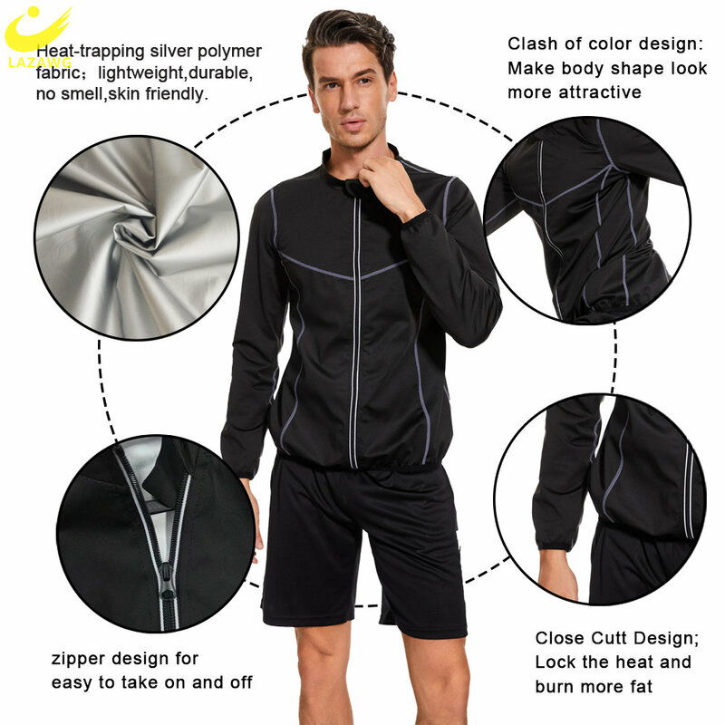 Lazawg sauna terno para homens perda de peso conjunto suor leggings calças workout jaqueta emagrecimento superior calças corpo shaper queimador de gordura ginásio