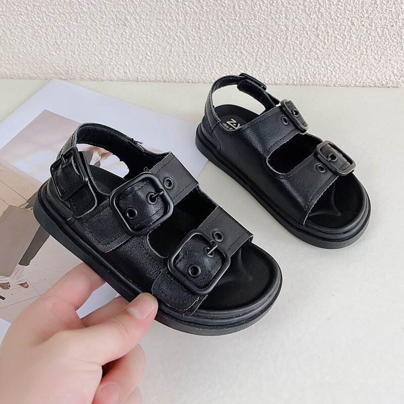 Сандалии для мальчиков, летняя пляжная обувь из натуральной кожи для девочек, детская повседневная обувь на мягкой подошве, модная новинка 2024