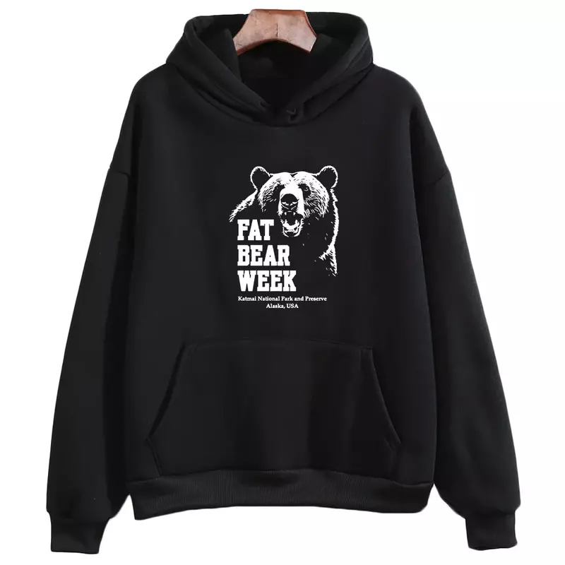 Fat Bear Week Prevalent Print Hooded Pullovers Autumn Male/female Fleece Sweatshirt Animal Graphic Hoodie Loose Casual Clothes