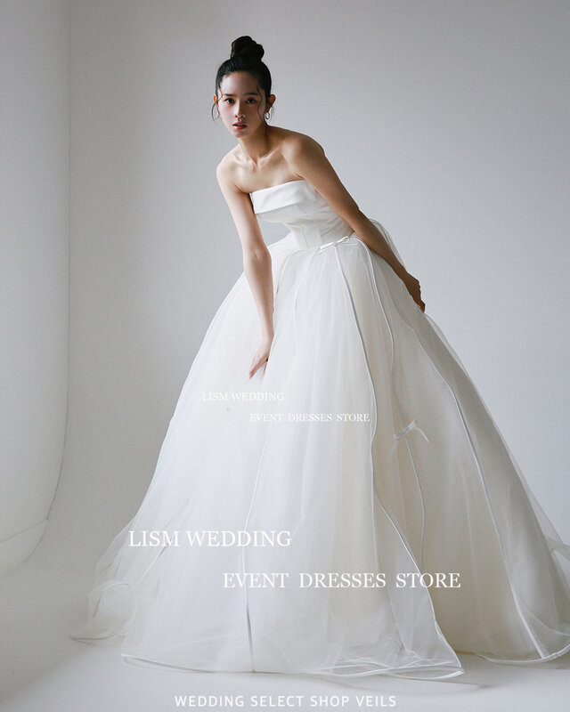 LISM-vestido de novia elegante sin tirantes, traje de novia con lazo de tul de hada para sesión de fotos, sin mangas, personalizado