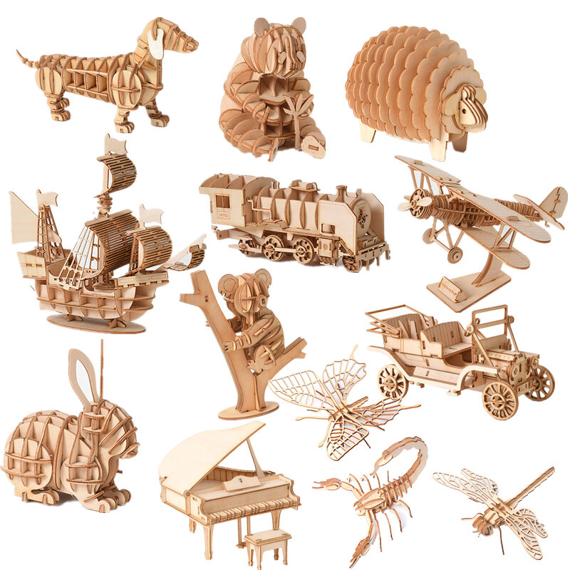 puzzle Rompecabezas de madera 3D para niños, adultos y adolescentes, rompecabezas de insectos, modelo de montaje de esqueleto de animales, manualidades de madera, rompecabezas 3D, juguetes de tallo, regalos montessori