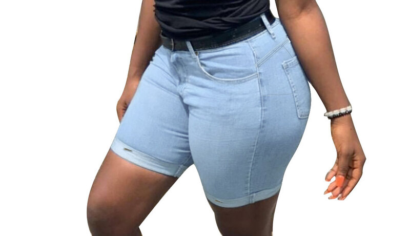 กางเกงยีนส์เอวสูงเข้ารูปสำหรับผู้หญิงกางเกงยีนส์ยีนส์ขาสั้นผู้หญิงสีพื้นสไตล์สตรีทแฟชั่นใหม่