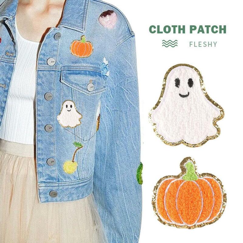 Auto-adesivo Cartoon Embroidery Mark, Halloween Pumpkin Ghost Patch, Decoração Vestuário DIY
