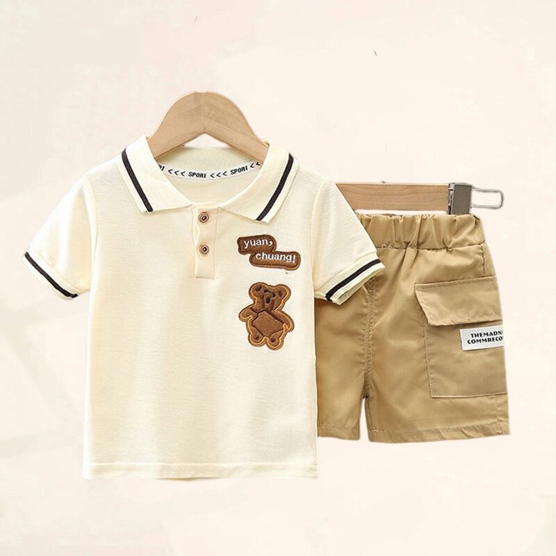 Комплект одежды для маленьких мальчиков, футболка + шорты, комплект летней одежды для мальчиков, милый мультяшный комплект одежды для маленьких мальчиков, блузка и штаны для младенцев