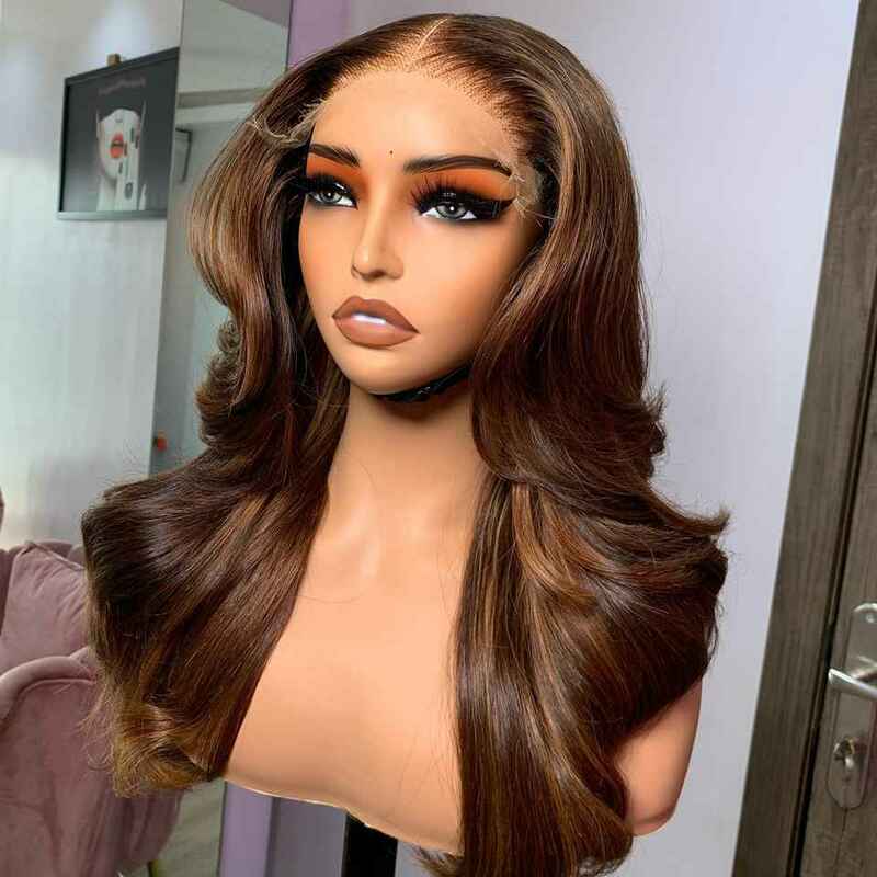 Chocolate Brown Wigs 13x6 HD Lace Frontal Wigs Melt Skins invisible Body Wave Human Hair Wigs Glueless 5x5 HD Lace Wig For Woman