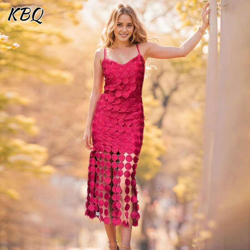 Женское ажурное платье KBQ, однотонное дизайнерское платье с квадратным вырезом, без рукавов, с высокой талией, на молнии, в стиле пэчворк