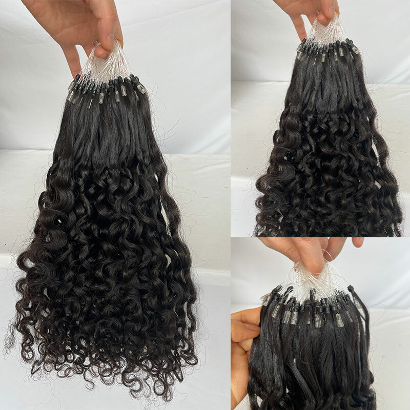 100 Strand Micro Loop Ring Hair Brazilian Remy Curly Human Hair Extensions For Women 1g/s Natural Color Invisible Microring Hair