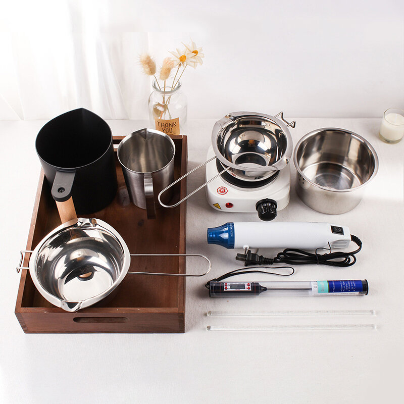Kit de fabricação de velas perfumadas DIY com caldeirão de cera suporte de pavio e aquecedor, ferramentas de artesanato de velas para derretimento de velas de cera conjunto de ferramentas de vela