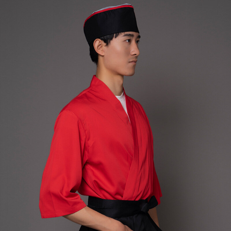 Kostum Koki Pria Masakan Jepang Jaket Dapur Wanita Musim Panas Baju Kerja Hotel Baju Kimono Seragam Pelayan Restoran