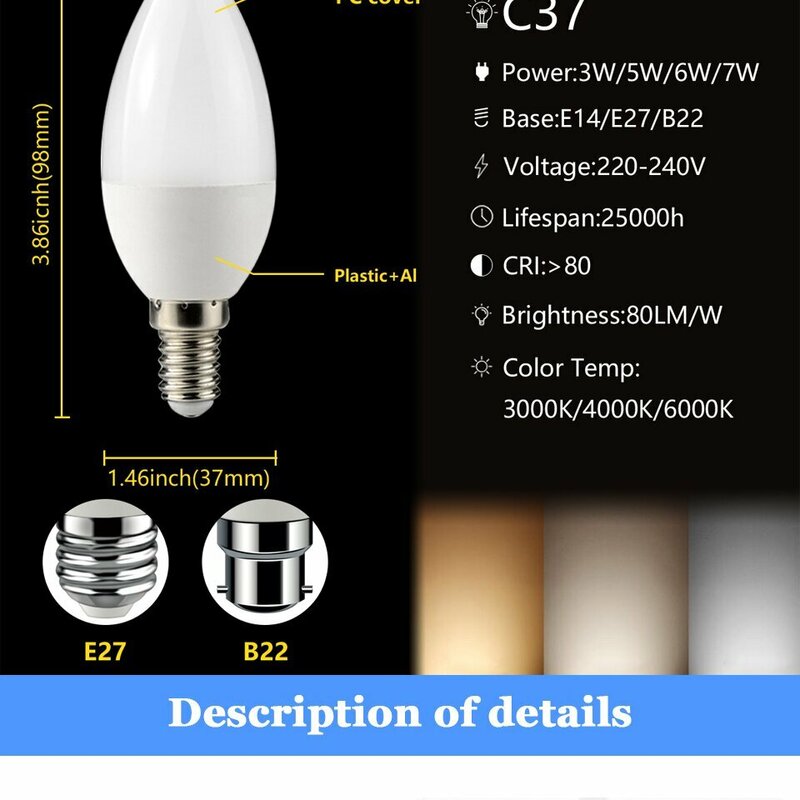 공장 직접 LED 전구 촛불 램프 GU10 MR16 220V 저전력 3W-7W 높은 루멘, 스트로브 없음 적용 가능