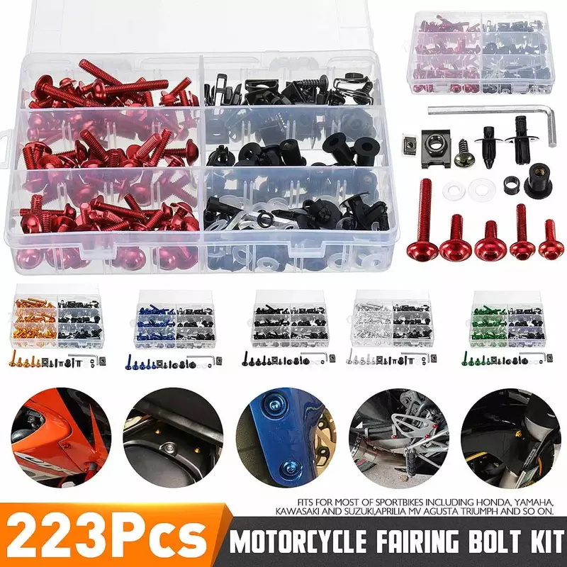 223pcs Universal Motorcycle Windshield Fairing Screws Fastener Clips Body Spring Bolts Kit