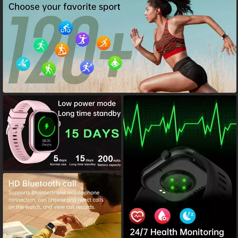 Montre connectée de sport pour hommes et femmes, écran tactile complet, appel Bluetooth, étanche, tracker d'activité, montres pour dames, plus récent, 2024
