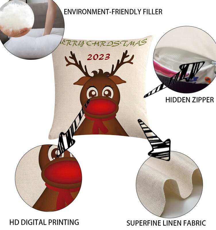 45*45 см 2023 Рождественская Подушка, льняная наволочка, рождественские украшения и подарки, рождественские принадлежности
