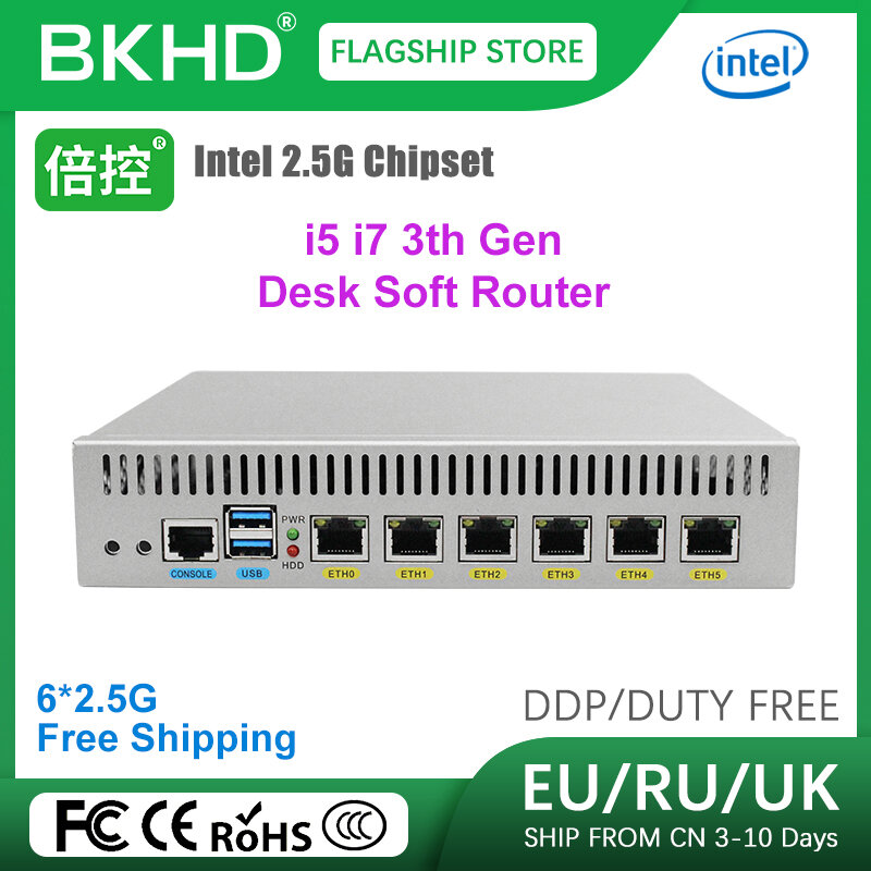 BKHD Win10 Linux Soft Routing I5I7 CPU Fanless Mini PC 6 LAN Firewall Router VGA USB for VPN Express Processor Gaming Computer
