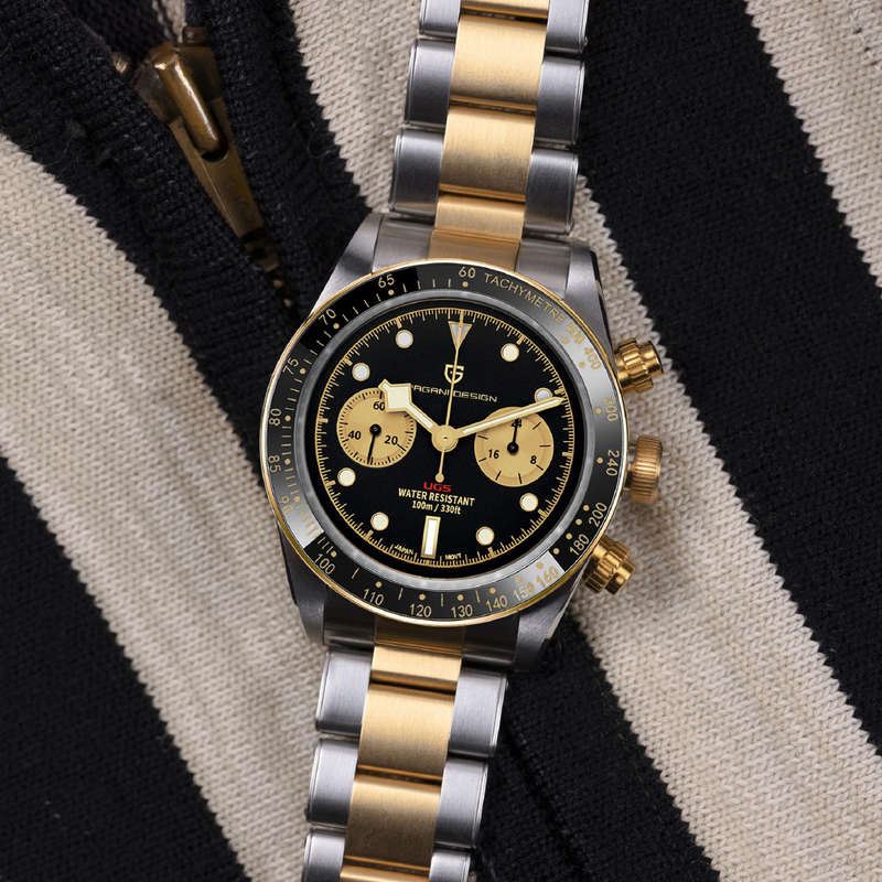 PAGANI DESIGN Gold Dial Relógio De Quartzo De Luxo Para Homens Esporte Cronógrafo Sapphire vidro 100M Impermeável Homens Relógios Relógio Homem