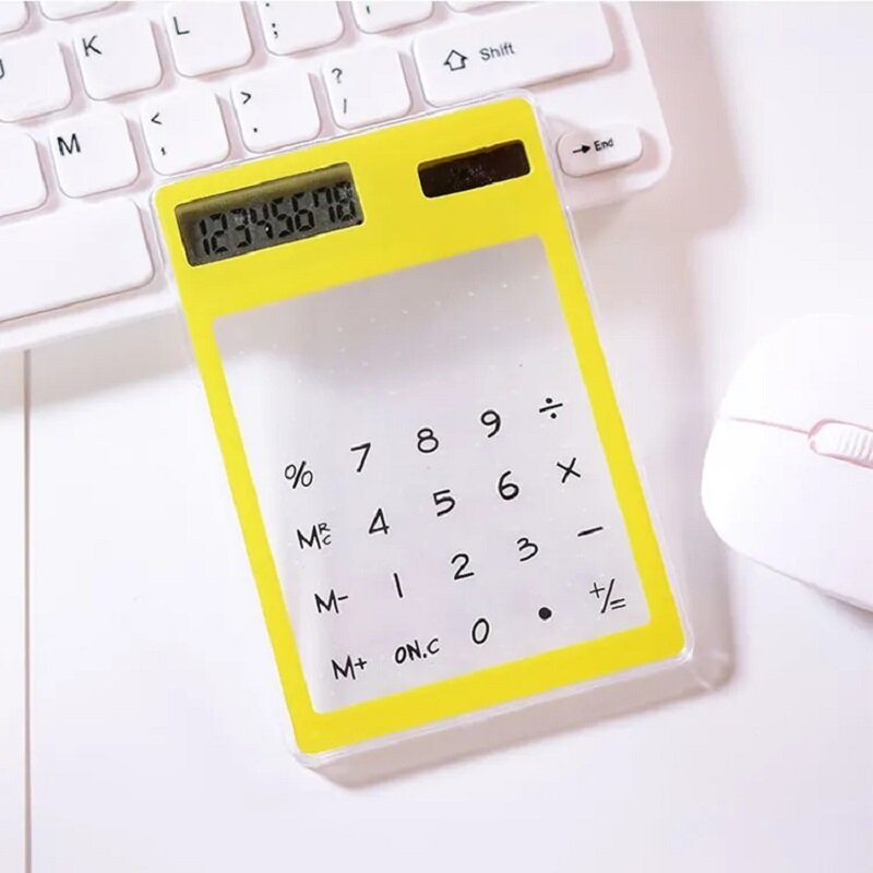 Mini calculadora transparente con panel táctil eléctrico de energía Solar de Color transparente para oficina, estudiantes, escuela, niños de 7 a 12 años, regalo