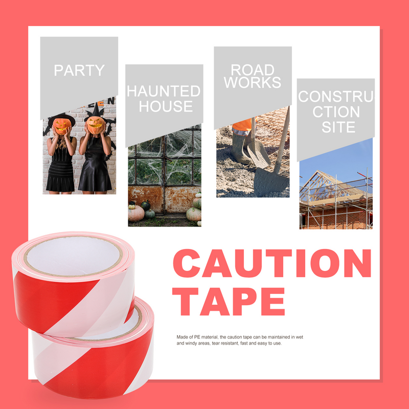 Vermelho e branco Cordon Tape, Construção Hazard, Safety Caution, Non Sticky, Barreira de Marcação Magnética, Perigo Stripe, 2 Rolls