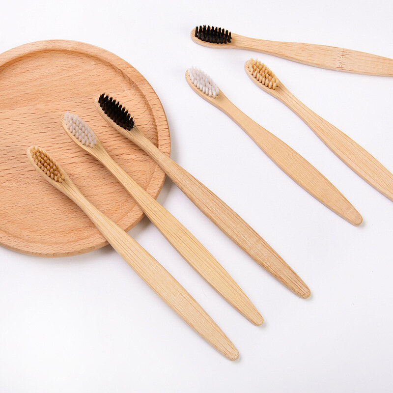 Escova de dentes de bambu com cerdas macias para adultos, eco amigável, biodegradável, sem plástico, higiene oral, punho de bambu, 10pcs